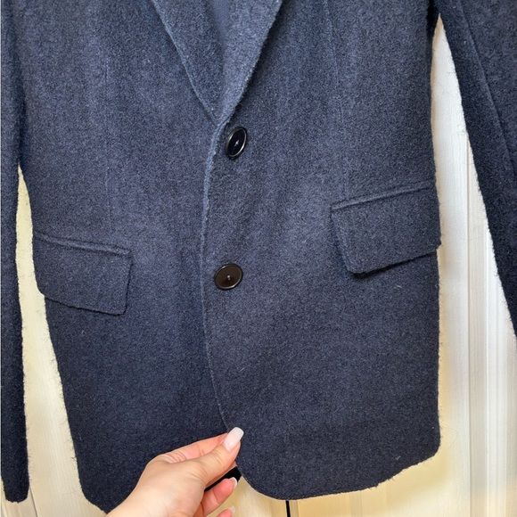 Massimo Dutti - Long Sleeve Women’s Business Casual Office Navy Blue Wool Blazer - Picture 4 of 11